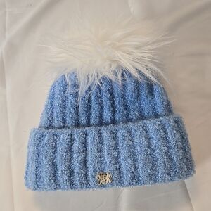 Braxton Hat Pom Pom Knit Beanie Womens Blue One Size Cozy Warm Winter Coquette